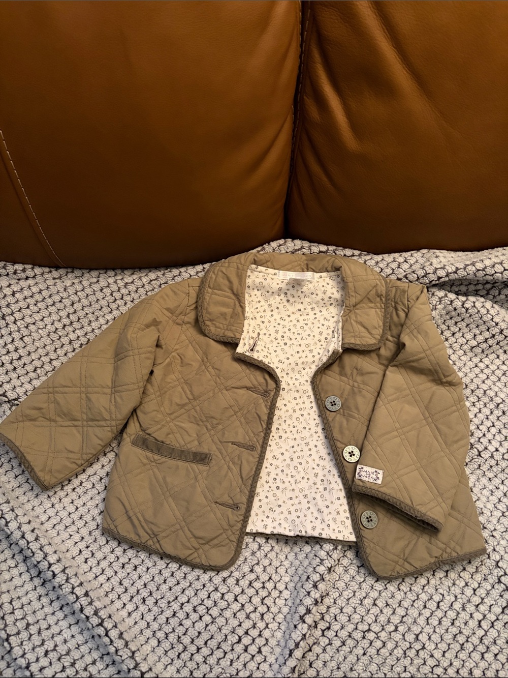 Janie and Jack Quilted Tan Jacket with Floral Lining